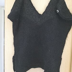 Hand Knit Black Mohair Cowl Neck Sweater×>